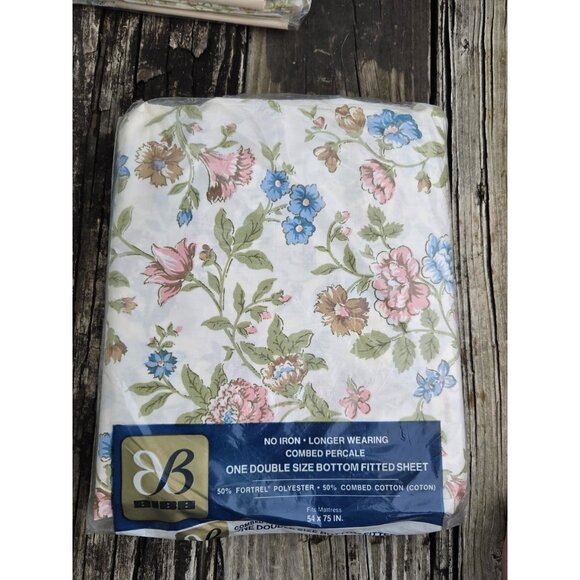 Vintage Bibb Double Full Fitted Flat 2 Pillow Sheet Set Tapestry Rose Floral New - Picture 8 of 10